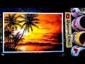 Sunset Ocean Painting Tutorial | Acrylic Painting | Simlple Landcape painting | melukis sunset