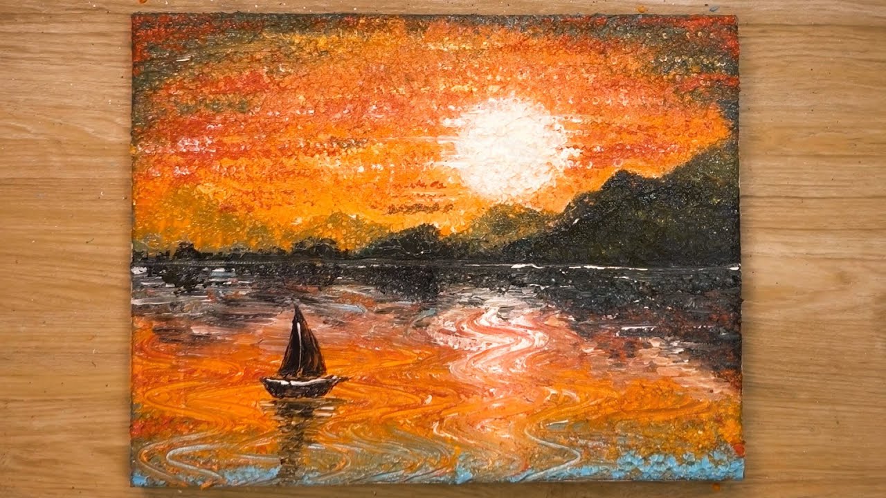 Sailboat / How to draw a Sunset / Acrylic painting technique #439