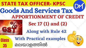 State Tax Officer KPSC | GST –APPORTIONMENT OF CREDIT SEC 17(1) and 17(2)- DMFS