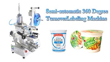 HYT-20150 Cone Shape Pail Sticker Labeler | Semi-automatic 360 Degree Turnover Labeling Machine