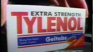 Tylenol for traumatic injuries (commercial, 1997)
In 1997, the (NSaid/analgesic) Ibuprofen (Advil, Nuprin, Aleve) was entering the over the counter pain relief market and so the old guard (aspirin, acetaminophen/paracetamol) were re-staking their claims too.
Tylenol pulled out their frequent (and accurate) claim that hospitals prescribe a lot of acetaminophen for pain, although they as usual omitted mention that hospital doses are either 50% larger (1g) or include codine.
A few years later Naproxen Sodium came on the market and the cycle started all over again.
As of 2011, ibuprofen and acetaminophen are the big players in OTC pain relief, although naproxen sodium and Excedrin have significant stakes too. Bayer (makers of aspirin/ASA/acetylsalicylic acid) has recently pushed back against ibuprofen reminding people that aspirin actually does work pretty well against pain and inflammation too.
This ad aired during a showing of Entertainment Tonight on KRON on October 23rd, 1997 after the Baseball World Series on NBC (KRON was NBC at the time). Tylenol for traumatic injuries (commercial, 1997)
