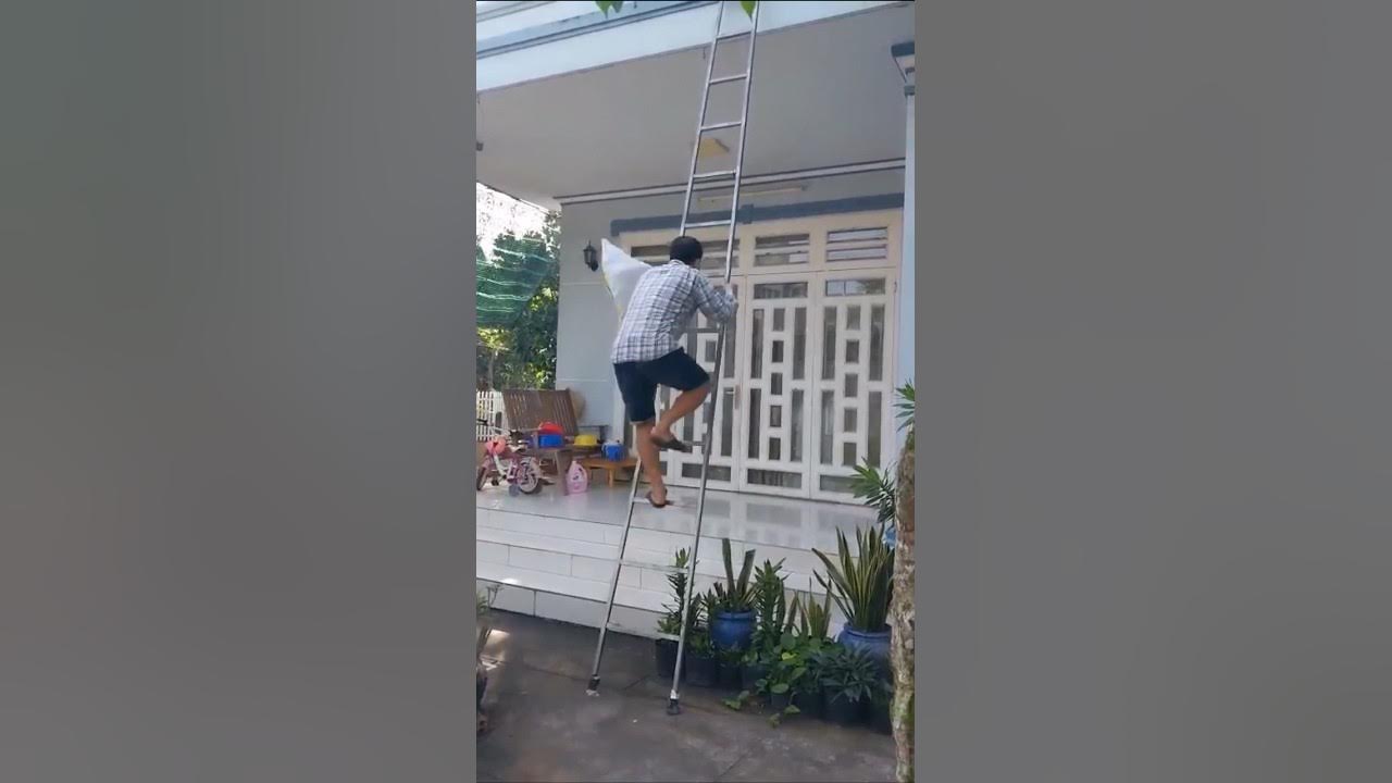 Bắc thang lên trèo lên nóc nhà và định là... - YouTube
