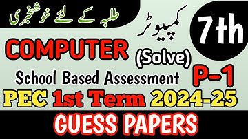 Class 7 Computer Paper School Based Assessment 2024 | SBA First Term papers 7th Class | PEC Grade 7