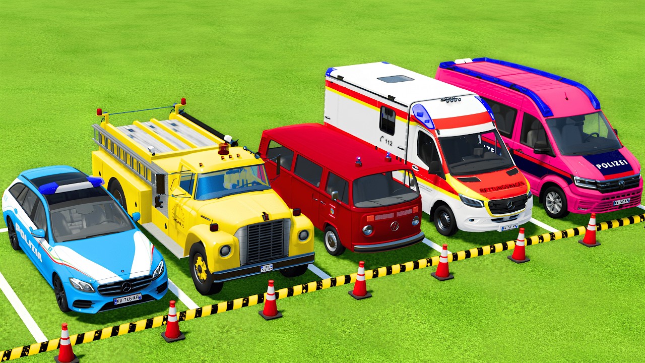 POLICE CARS, FIRE DEPARTMENT, AMBULANCE VEHICLES TRANSPORTING WITH MAN TRUCKS ! Farming Simulator 25