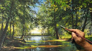 How to Paint a Summer Landscape &quot;Quiet pond&quot;. Acrylic Painting #135  photos in 2023.