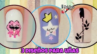 3 modelos de uñas decoradas / ideas para decorar uñas / diseño de uñas labios, estrella, geométrico