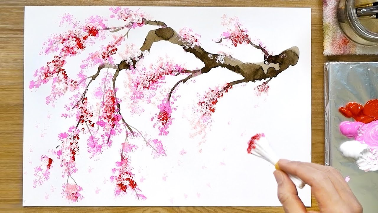 桜アクリル画 - YouTube