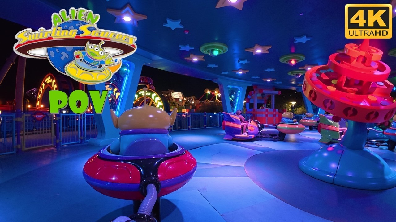 Alien Swirling Saucers POV (4K 60FPS, Xmas), Disney's Hollywood Studios Spinning Ride | No-Copyright