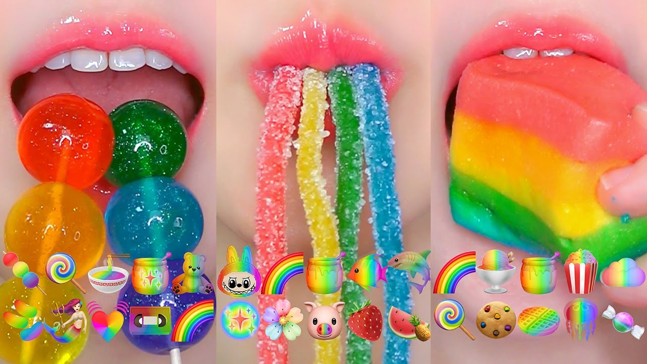 ASMR COLORFUL RAINBOW EMOJI FOOD CHALLENGE 🌈 무지개 이모지 먹방 모음집 EATING SOUNDS MUKBANG