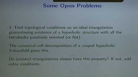 Craig Hodgson (University of Melbourne) / Hyperbolic structures from angle structures -1
