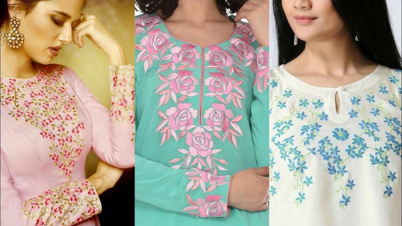 Gorgeous and beautiful embroidered neck designs - YouTube