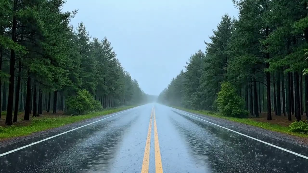 Rainy Forest Highway Ambience – Peaceful Road ASMR for Deep Sleep and Focus