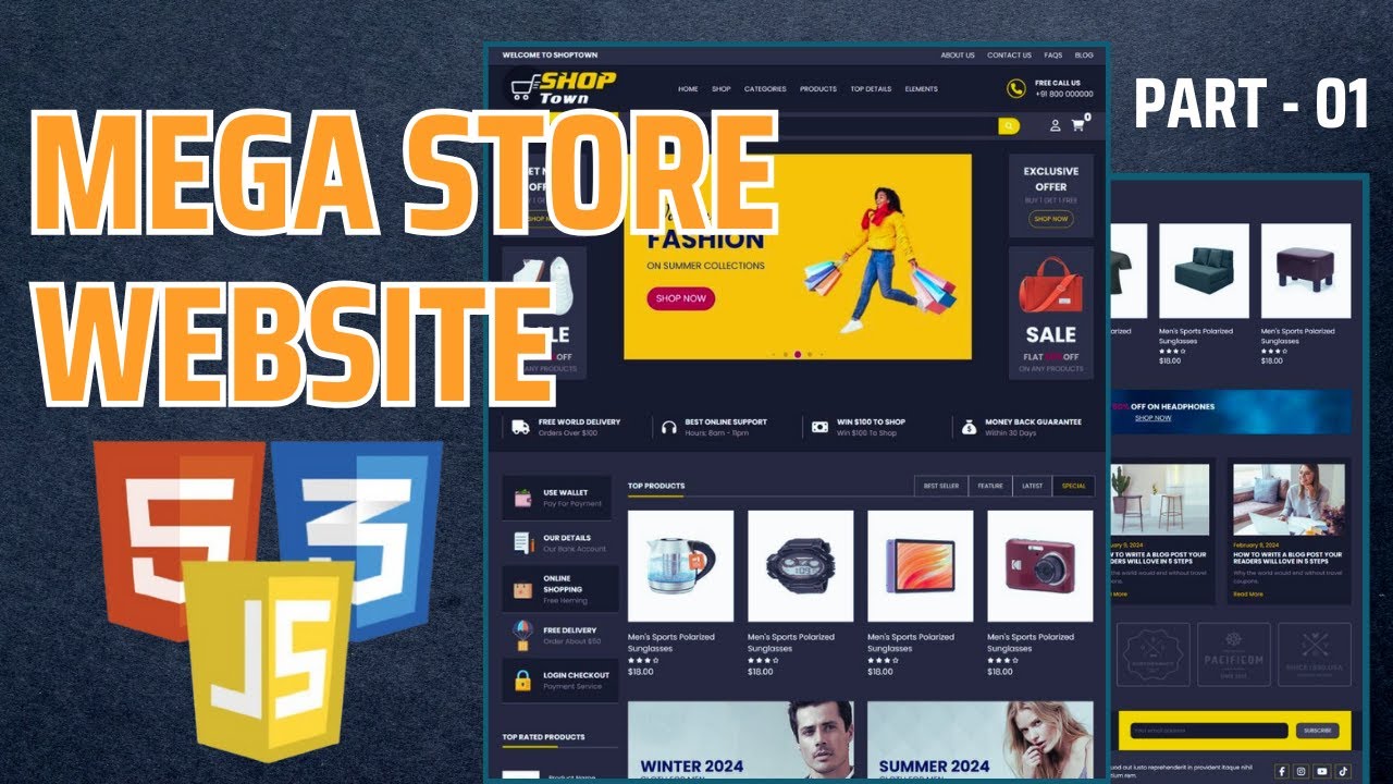 How to Build Mega Store Website Using HTML, CSS & JavaScript – Full ...