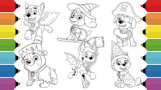 Coloring PAW Patrol Halloween Coloring Page | Chase, Marshall, Skye, Rubble, Zuma & Everest