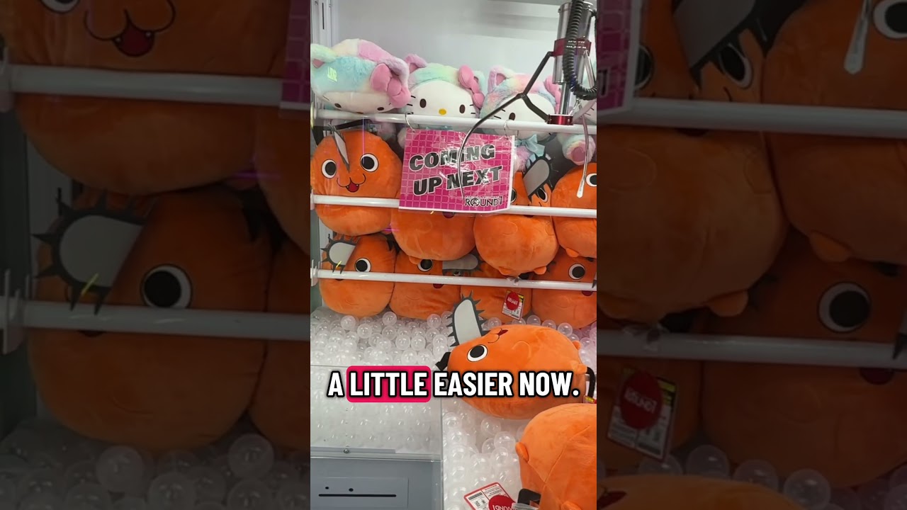 Winning a #pochita from #chainsawman on a #clawmachine at #round1 #fyp @round1usaofficial