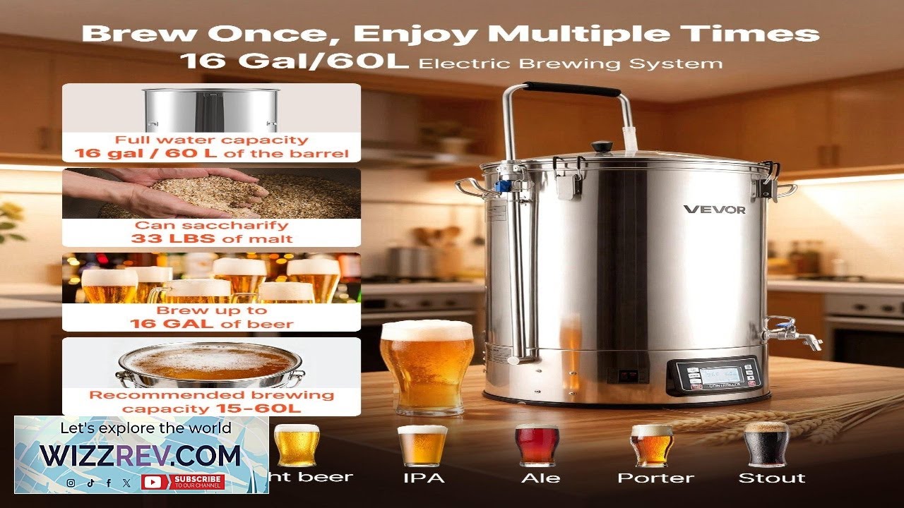 Оборудование для пивоварения VEVOR, пивоварня 16 галлонов 60 л с насосом, предотвращающим ожоги
