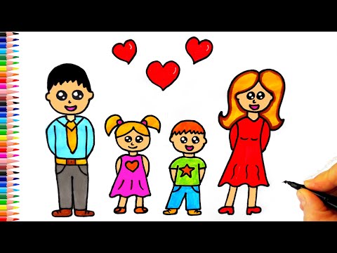 Aile Çizimi 👨‍👩‍👧‍👧 Anne Baba ve Çocuk Çizimi - Aile Resmi Nasıl Çizilir? Mutlu Aile Çizimi