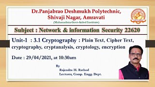 NIS-3.1  Cryptography (Plain Text, Cipher Text, Cryptology, Cryptanalysis, Encryption, Decryption)