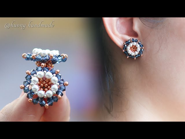 How to make earring. Flower beaded stud earrings. Beading tutorial