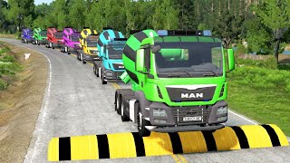 Flatbed TrailerTrucks Cars Transportation with Truck - Speed bumps vs trucks BeamNG.Drive