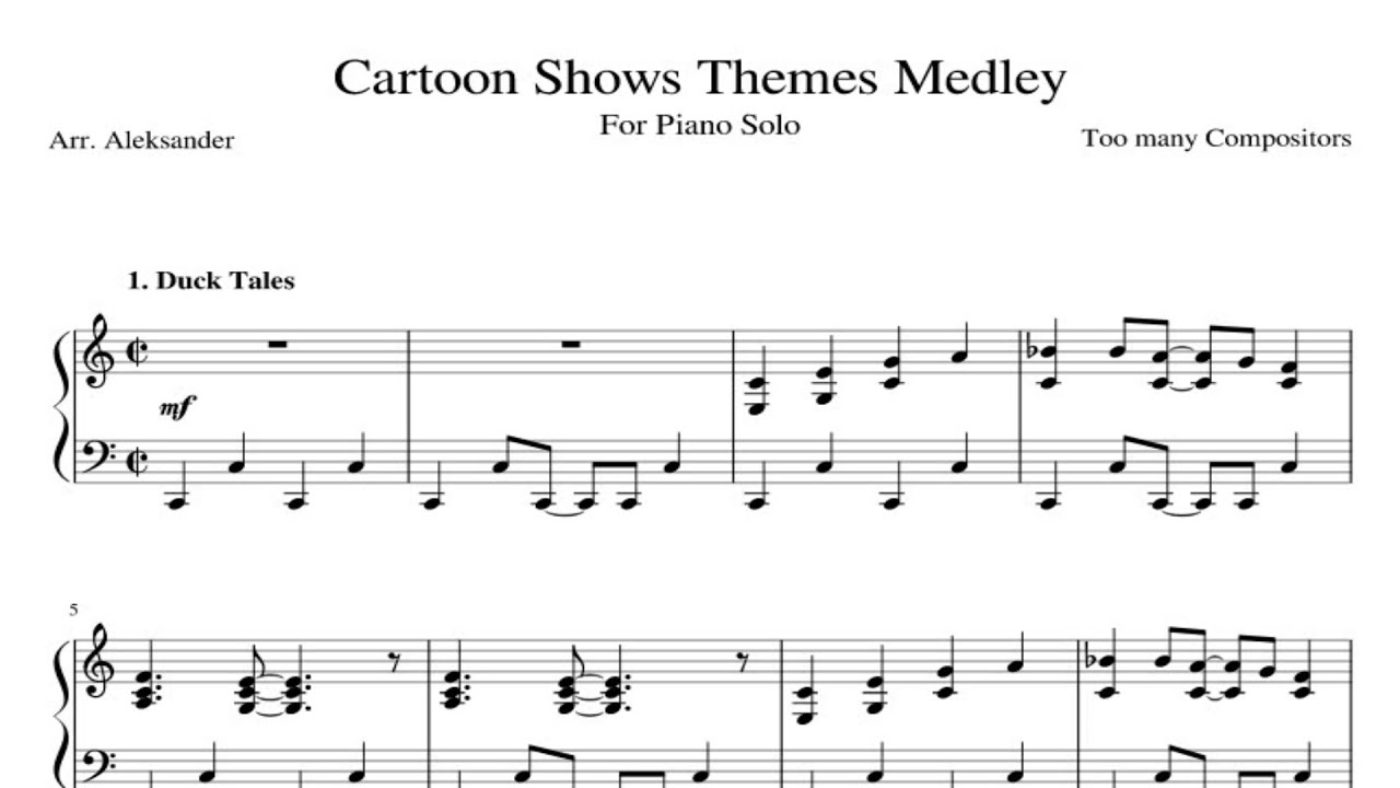 Cartoon Shows Themes Medley  Piano Sheet Music