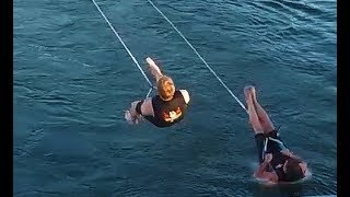 Water Ski Show - Flyers & 2 Ski Jump Out - Slow Motion