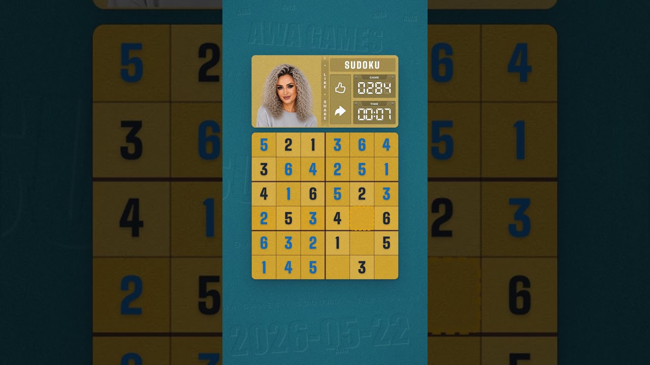 LinkedIn Mini Sudoku #284 solved board for May 22, 2026, 6x6 grid