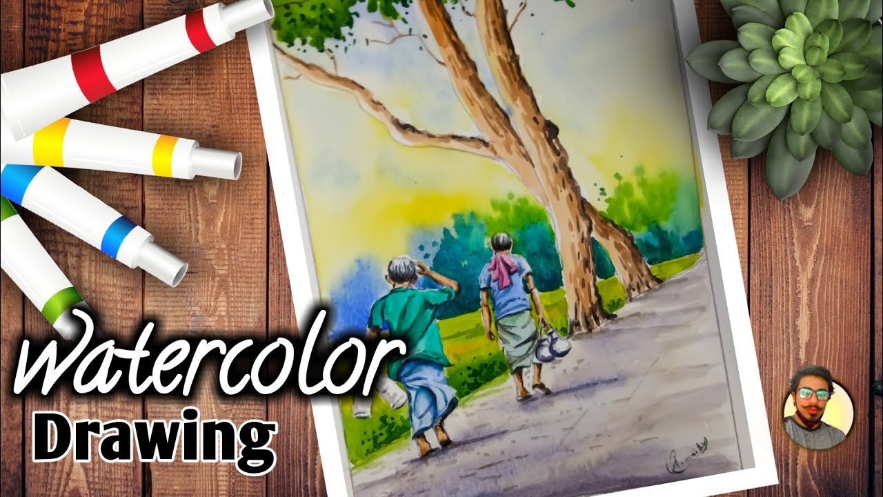 Village Scenery Drawing Very Easy Drawing watercolor ki drawing