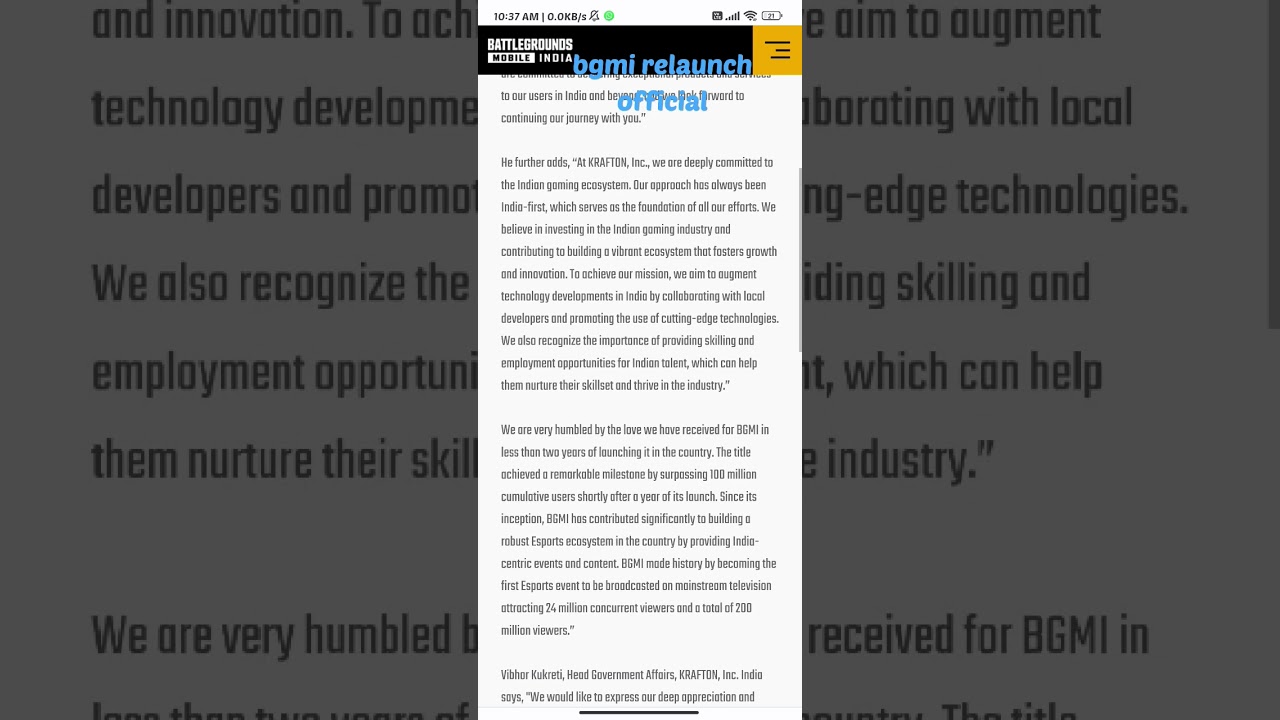 BGMI relaunch official notice