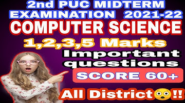 2nd PUC MIDTERM EXAM 2021 | COMPUTER SCIENCE MODEL PAPER | IMPORTANT QUESTIONS  | BY PUNARVI EDU |