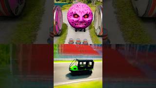Colourful Long Capsule City Buses & Moon Car vs Hydraulic Bollards Crush #beamngdriveshorts