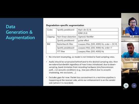 Research intern talk: Unified speech enhancement approach for speech degradation & noise suppression
Speakers: Khandokar Md. Nayem
Host: Sebastian Braun
Speech enhancement approaches generally focus on removing additive noise and reverberation that adversely affects the overall speech quality and intelligibility. Another group of signal degradations like clipping, bandwidth limitations, and codec degradation can occur due to poor recording hardware, network transmission, and other pre-processing. These degradations largely impact on intelligibility and speech quality. In this work, we deploy a convolutional recurrent network to remove these speech degradations in conjunction with the noise suppression task and propose cascade and end-to-end approaches. We compare both complex mask and direct spectrum estimation approaches for this task using a small real-time capable DNN. Overall, we propose a cascaded processing approach, addressing the distortion types differently, and enabling a task-tailored modular processing.
Learn more: https://www.microsoft.com/en-us/research/video/research-intern-talk-unified-speech-enhancement-approach-for-speech-degradations-noise-suppression/ Research intern talk: Unified speech enhancement approach for speech degradation & noise suppression