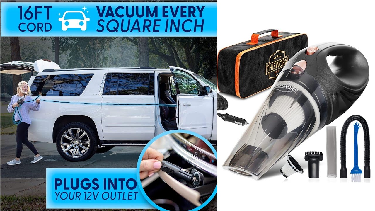 THISWORX Car Vacuum Cleaner - Portable, High Power, Handheld Vacuums w/ 3 Attachments 