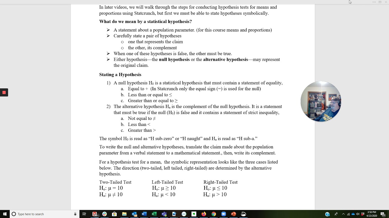 Stating the null and alternative hypotheses - YouTube