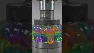 Powerful hydraulic press slowly crushing a giant rainbow slime cube#shorts #hydrolicpress