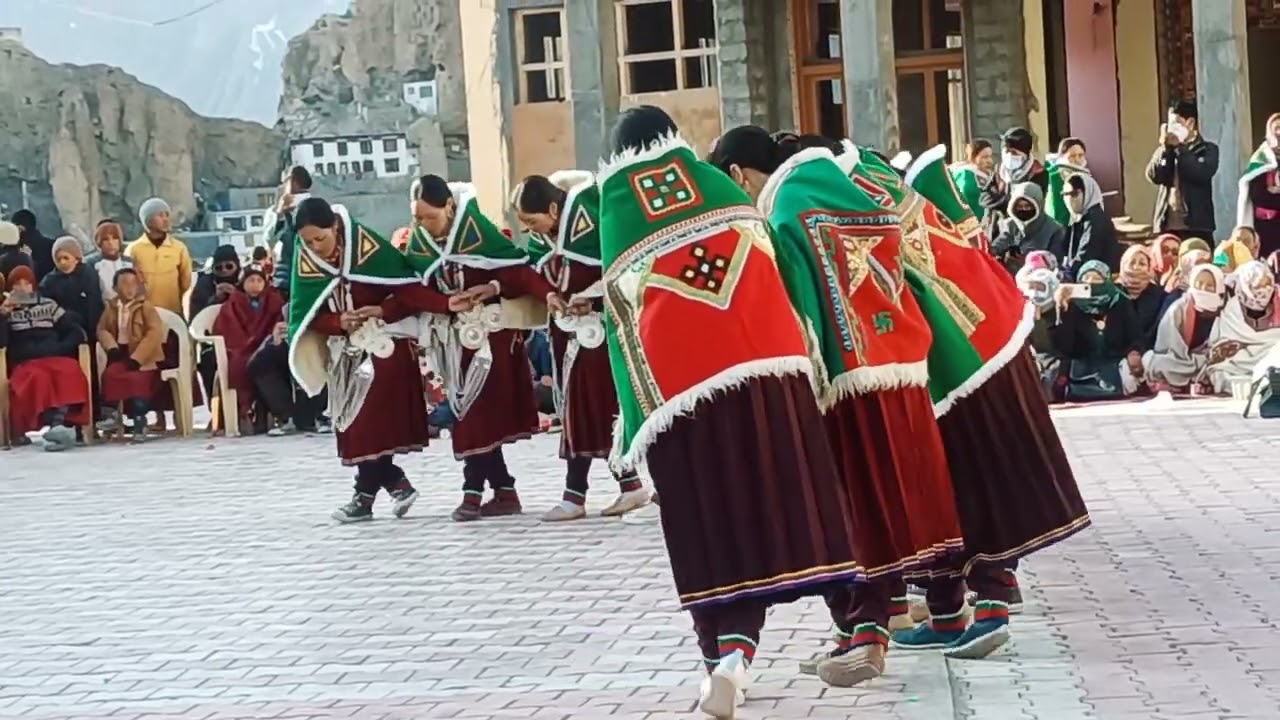 Spiti folk dance perform by Lalung village girls at Dhankhar monastery guthor ceremony