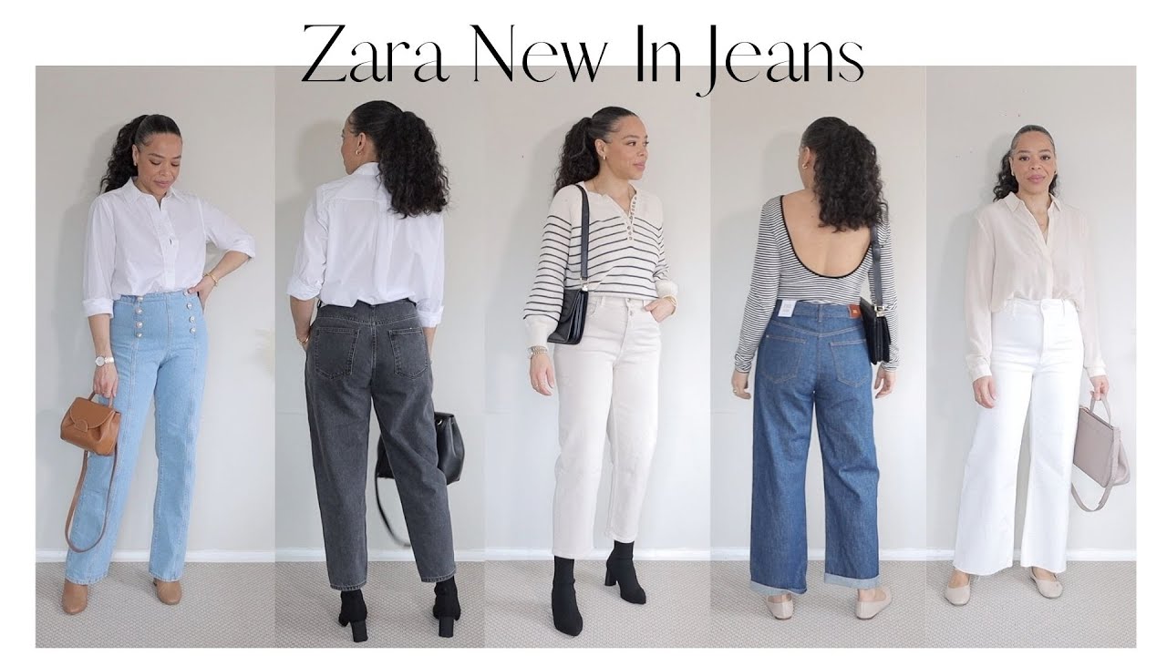 Zara - Contrasting High-Waisted ZW Straight Leg Jeans - Blue - Women