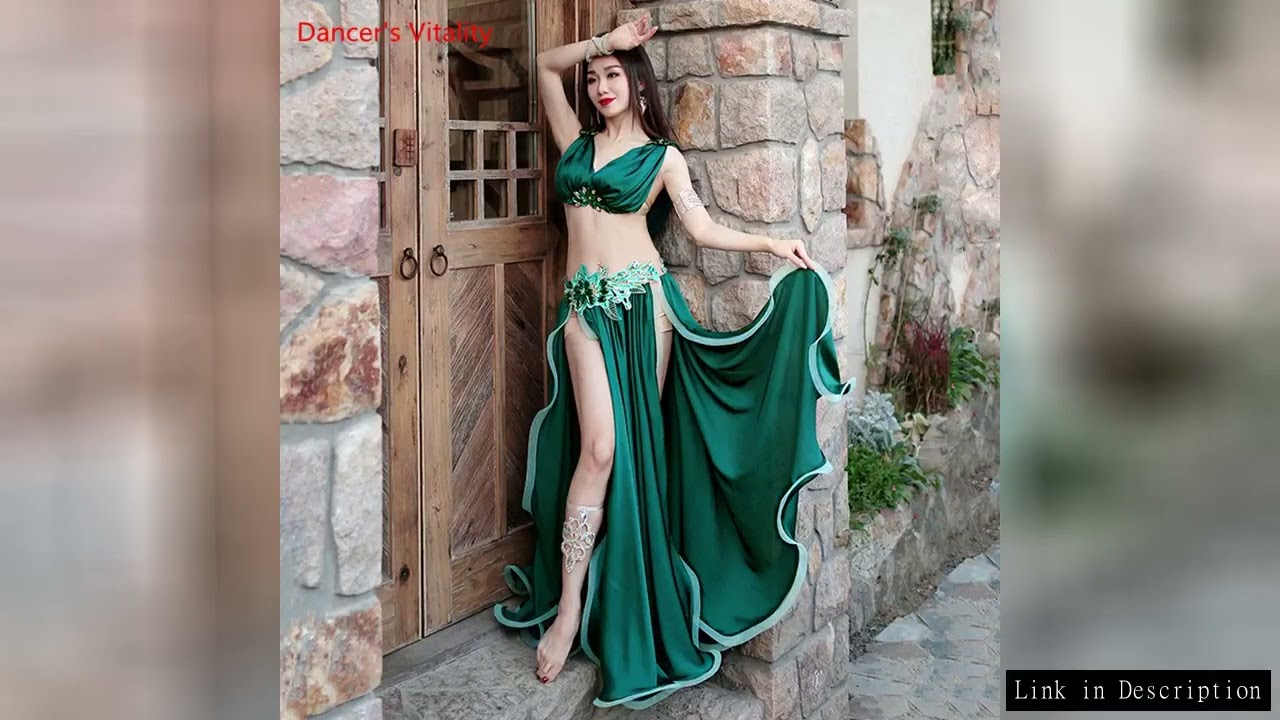 Belly Dance Suit Satin Bra Split Big Swing Skirt Performance Clothes Set Woman High-End Competition