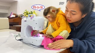 So stylish! Monkey Lyly  redesigned Dung's old shirt to wear and asked her mom for help.