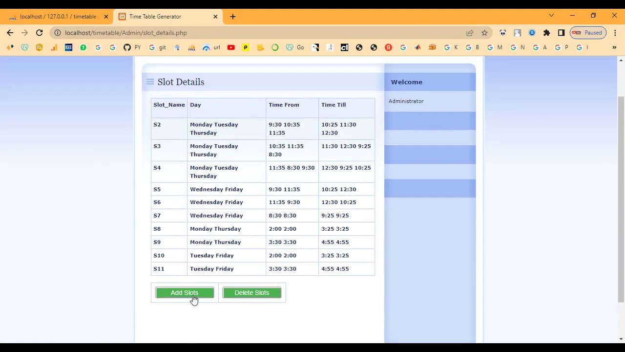 Online Timetable Course Schedule Maker in PHP