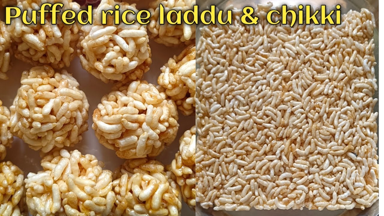 Crispy puffed rice laddu & Chikki | pori urundai recipe | Murmura laddu 