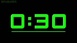 30 Seconds Countdown Timer - Green Embossed with Alarm, Time Markers and Progress Bar.