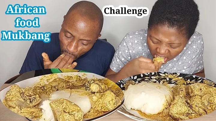 MUKBANG CHALLENGE || POUNDED YAM FUFU AND EGUSI SOUP WITH ASSORTED MEAT