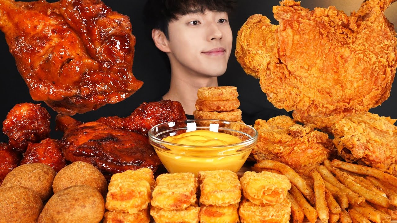 ASMR MUKBANG FRIED CHICKEN & JAMAICAN JERK CHICKEN & SEASONED CHICKEN & FRIES & CHICKEN NUGGETS