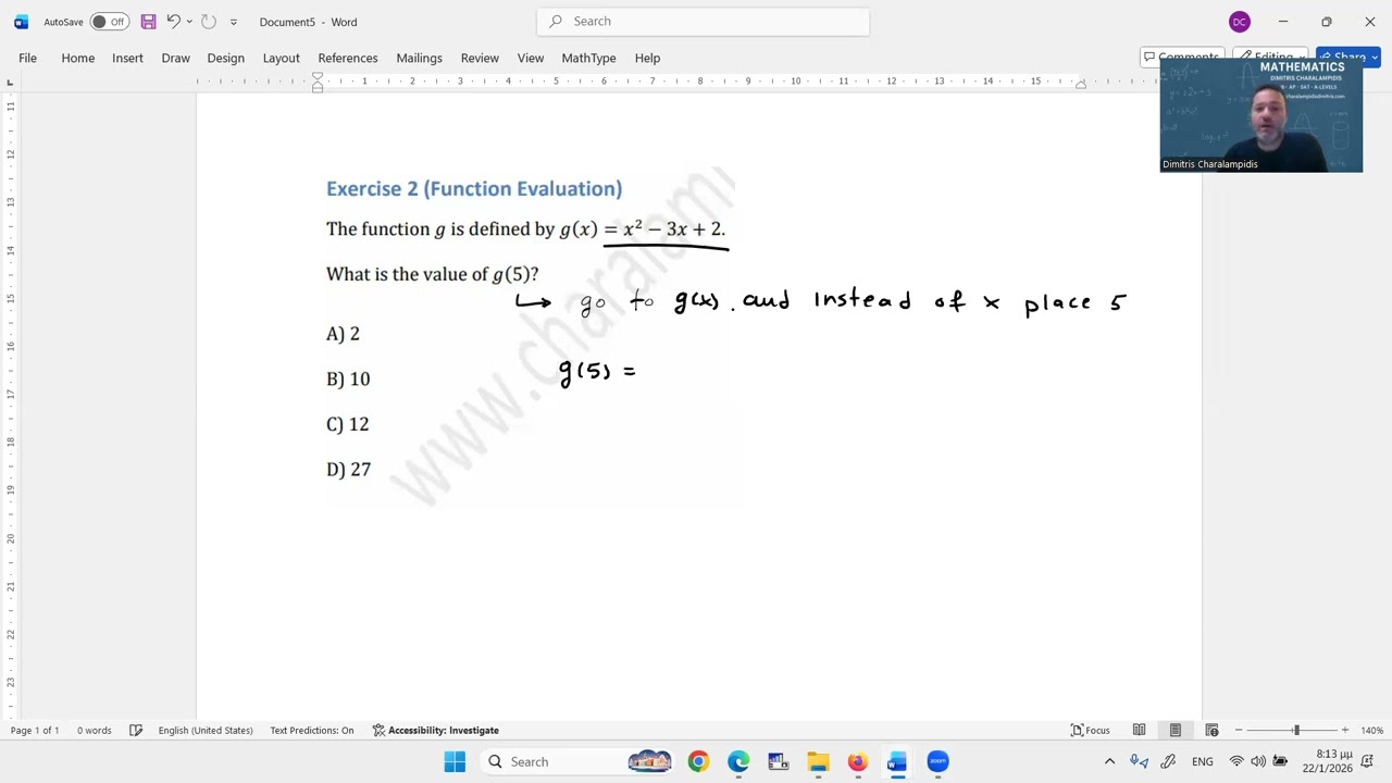 s7e2 Finding a function's value  SAT Math solution