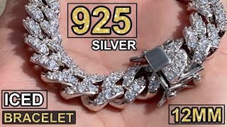 Famous Men's Real Solid 925 Sterling Silver Miami Cuban Iced Bracelet 12MM Thick Net Worth