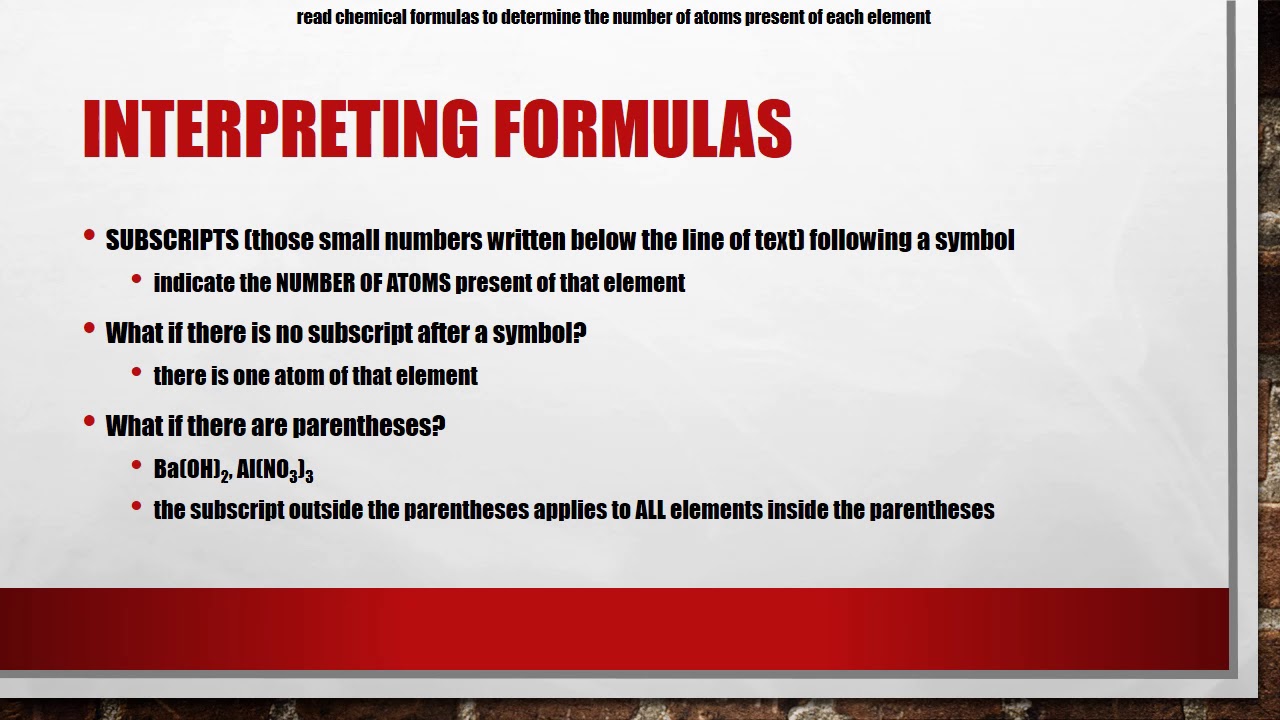 Conceptual Chemistry Reactions and the Mole Video 1: Interpreting Formulas