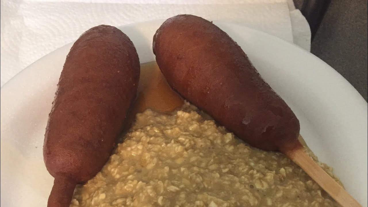 My breakfast/ brunch pancake n sausage on stick and oatmeal 