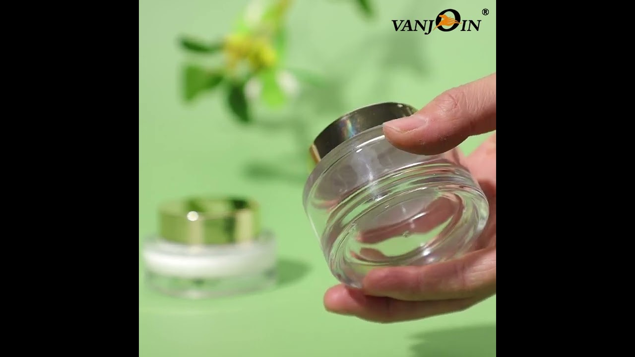 High Clear Glass Cream Jar with Gold Screw Lid