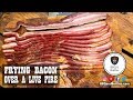 Frying Homemade Bacon Over a Live Fire